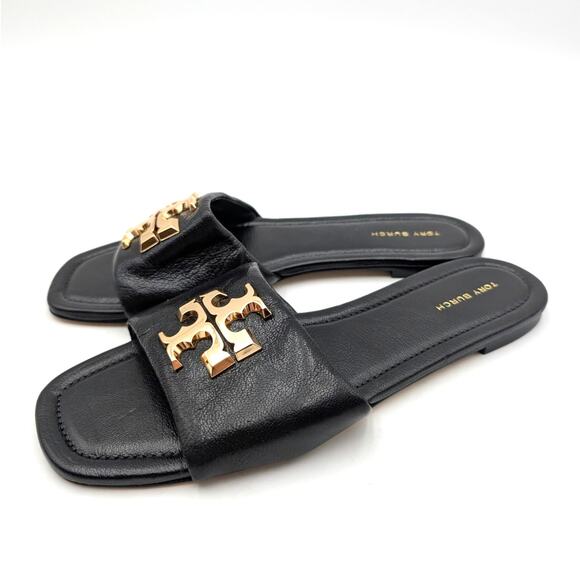 Tory Burch Eleanor Slide Sandals Women's Perfect Black/Gold Size US8M EU38.5 - Picture 1 of 13